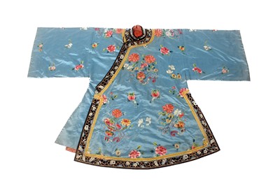 Lot 144 - A Chinese turquoise-blue ground silk...
