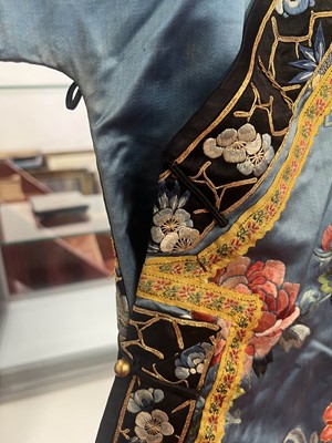 Lot 144 - A Chinese turquoise-blue ground silk...