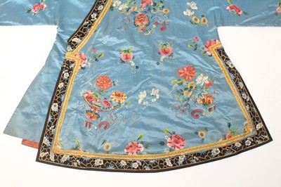 Lot 144 - A Chinese turquoise-blue ground silk...