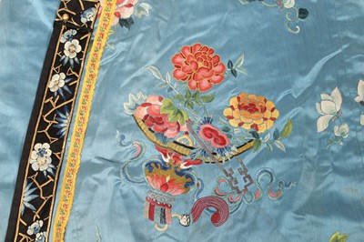 Lot 144 - A Chinese turquoise-blue ground silk...