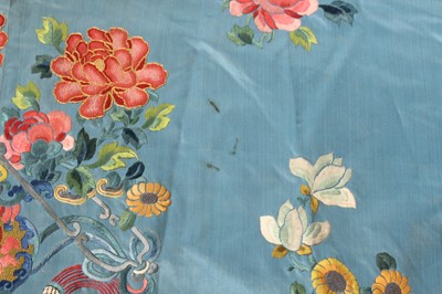 Lot 144 - A Chinese turquoise-blue ground silk...