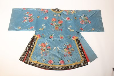 Lot 144 - A Chinese turquoise-blue ground silk...