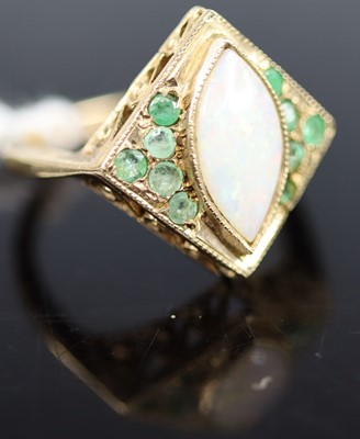 Lot 338 - An Art Deco style 9ct gold opal and emerald...