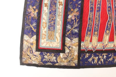Lot 142 - A Chinese red-ground silk embroidered “floral”...