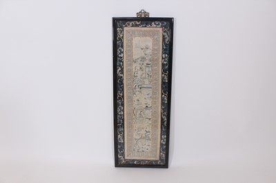 Lot 140 - Three Chinese silk embroidered panels, late...