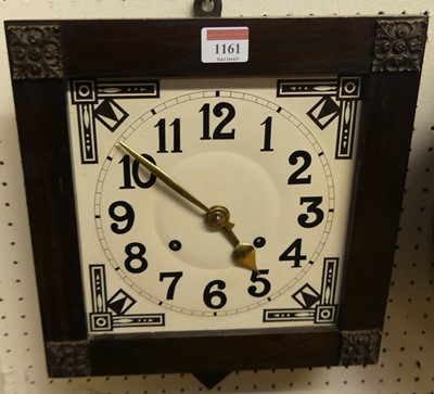 Lot 1161 - A 1930s oak square wall clock, 28 x 28cm