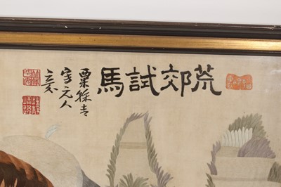 Lot 138 - A Chinese embroidered picture of two horses,...