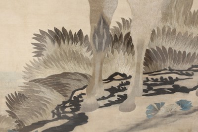 Lot 138 - A Chinese embroidered picture of two horses,...