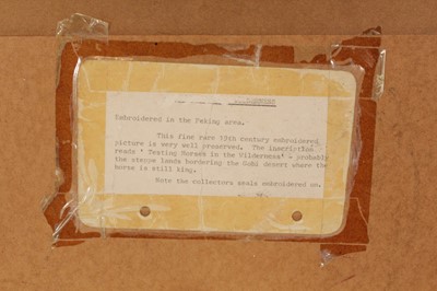 Lot 138 - A Chinese embroidered picture of two horses,...