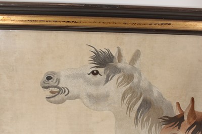 Lot 138 - A Chinese embroidered picture of two horses,...