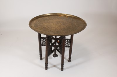 Lot 262 - A large Persian brass tray table, early 20th...