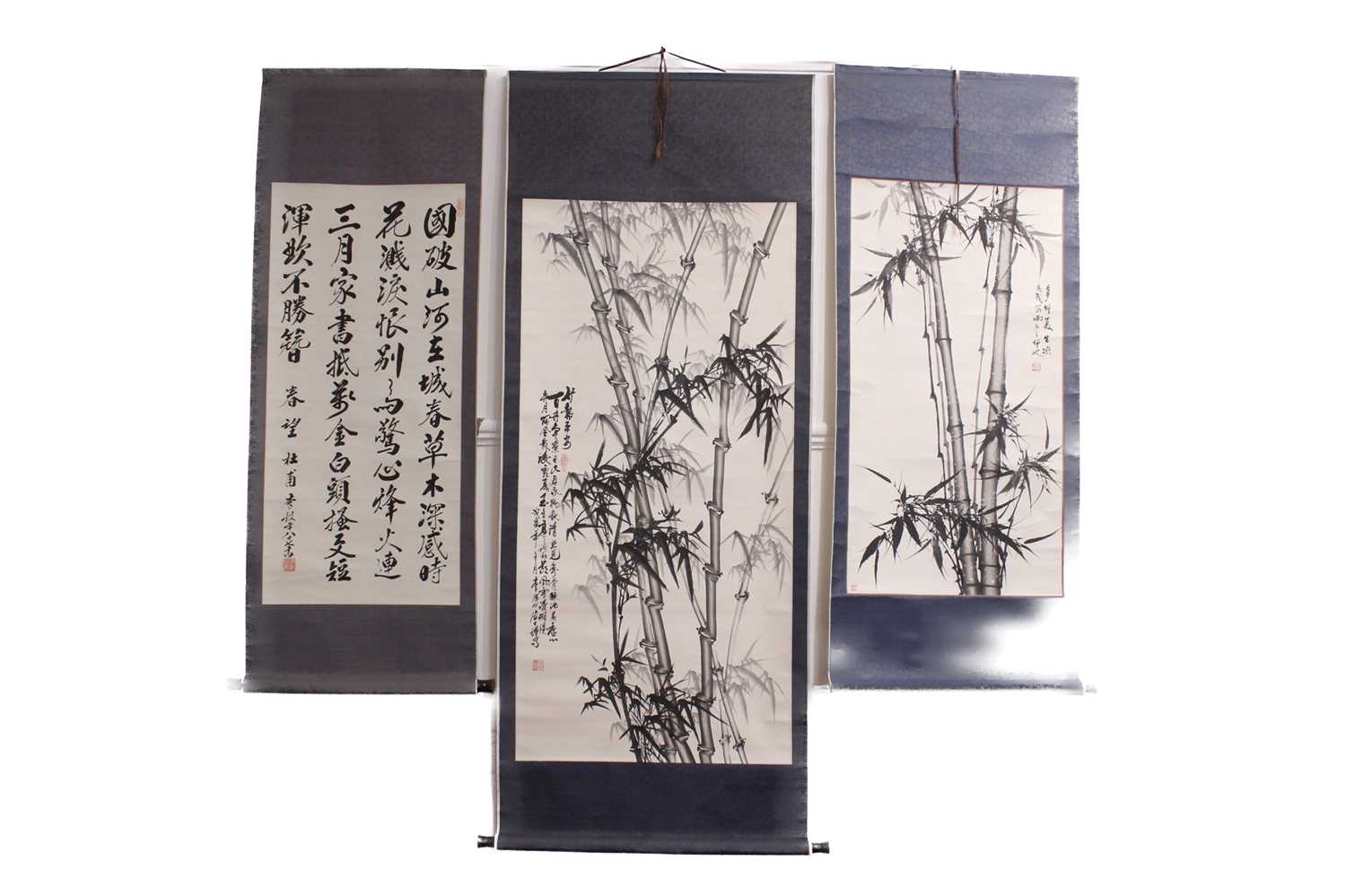Lot 136 - Three Chinese ink paintings and calligraphy...