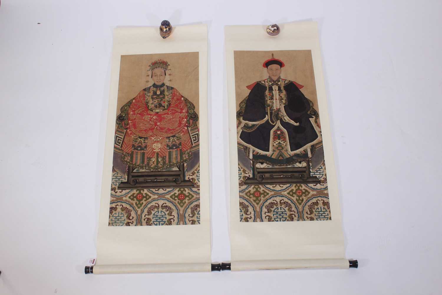 Lot 133 - A pair of Chinese ancestor portraits, circa...