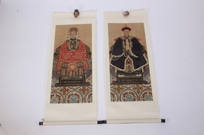 Lot 133 - A pair of Chinese ancestor portraits, circa...