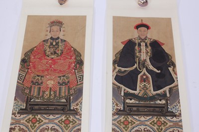 Lot 133 - A pair of Chinese ancestor portraits, circa...