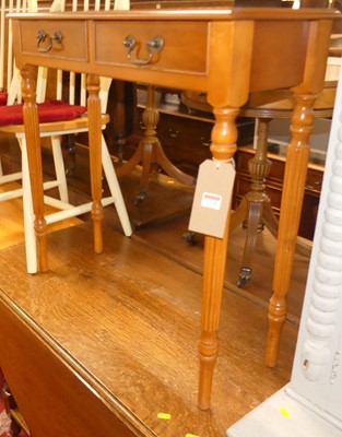 Lot 1228 - A contemporary yew two drawer side table, w.77cm