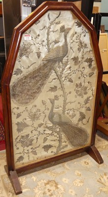 Lot 1246 - A stained wood silk and threaded fabric inset...