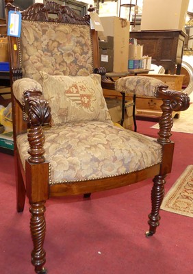 Lot 1363 - A mid-Victorian mahogany showframe throne...