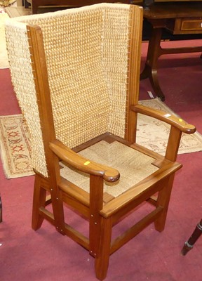 Lot 1342 - A contemporary hardwood and rush open Orkney...