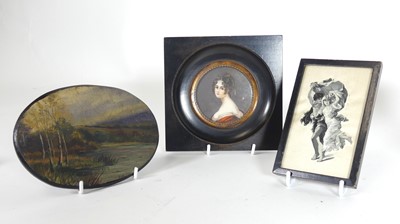 Lot 511 - A portrait miniature of a lady, dia.6.5, in an...