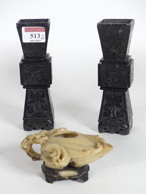 Lot 513 - A pair of Chinese carved stone vases, in the...