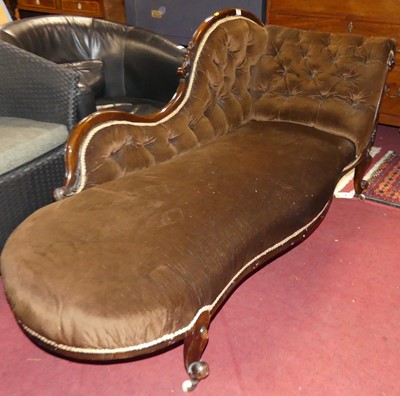 Lot 1356 - A mid-Victorian walnut framed and dark dralon...