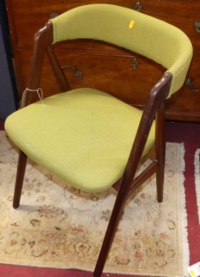 Lot 1357 - A 1960s teak tub desk chair, with lime green...