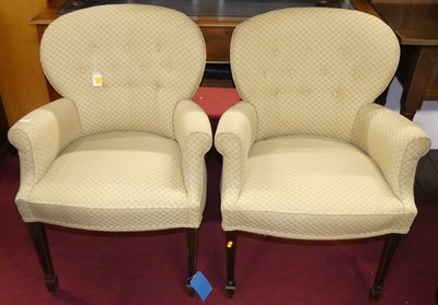 Lot 1359 - A pair of mahogany framed and buttonback...