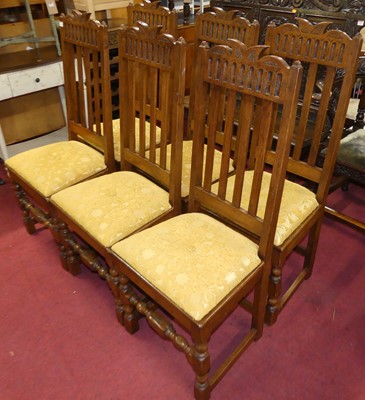 Lot 1366 - A set of six contemporary joined oak slatback...