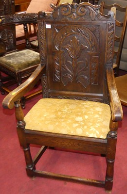 Lot 1369 - A joined oak and floral relief carved open...