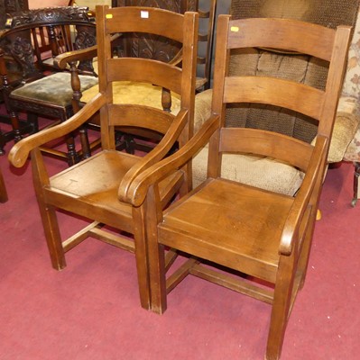 Lot 1370 - A pair of Antix joined oak ladderback panelled...