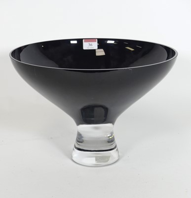 Lot 36 - A Polish black glass footed table bowl, dia. 32cm