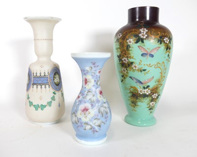 Lot 528 - A Victorian Opaline turquoise glass vase,...