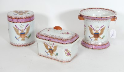 Lot 35 - A Chinese style porcelain armorial twin...