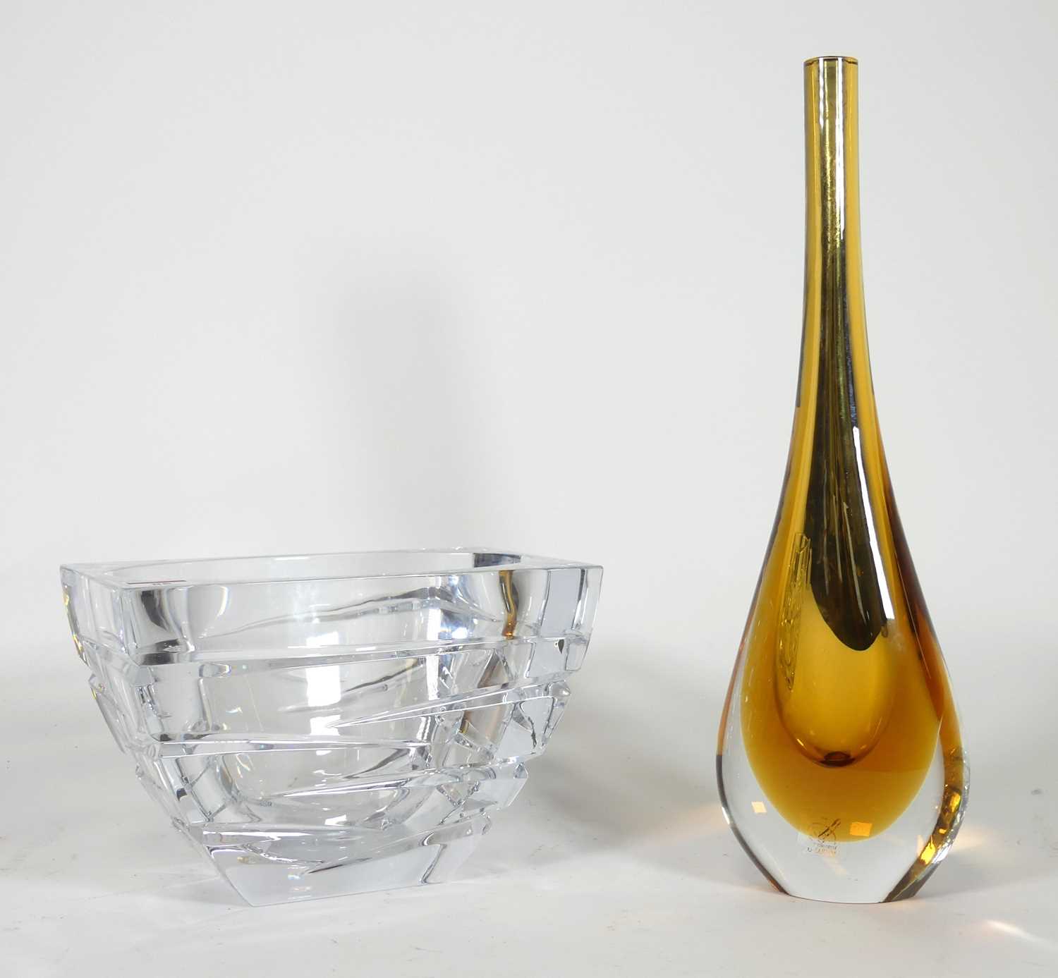 Lot 85 - A Murano amber glass vase, of elongated...