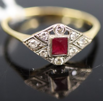 Lot 359 - An Art Deco yellow metal ruby and diamond...