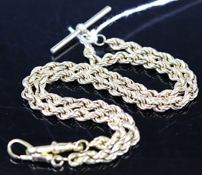 Lot 376 - A 9ct gold ropetwist watch chain, with twin...