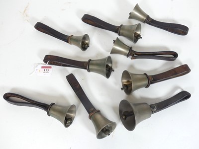 Lot 113 - Campanology, a set of nine musical handbells,...