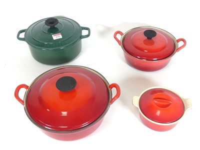 Lot 129 - A Le Creuset red enamel cast iron dish, having...