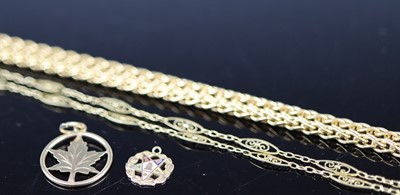 Lot 389 - 9ct gold, to include a spiga link necklace,...