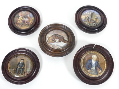 Lot 167 - A collection of 5 Victorian Prattware pot lids,...