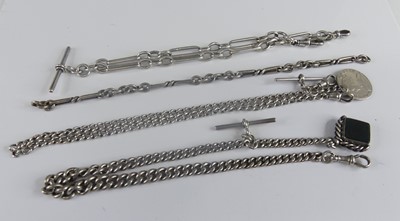 Lot 420 - A graduated silver curblink watch chain, with...
