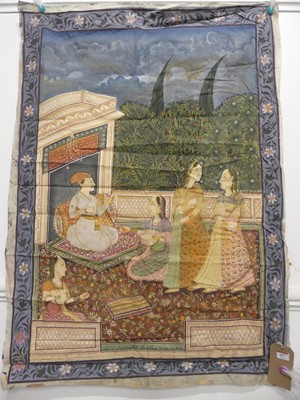 Lot 607 - An Indian, Mughal painting on linen cloth,...