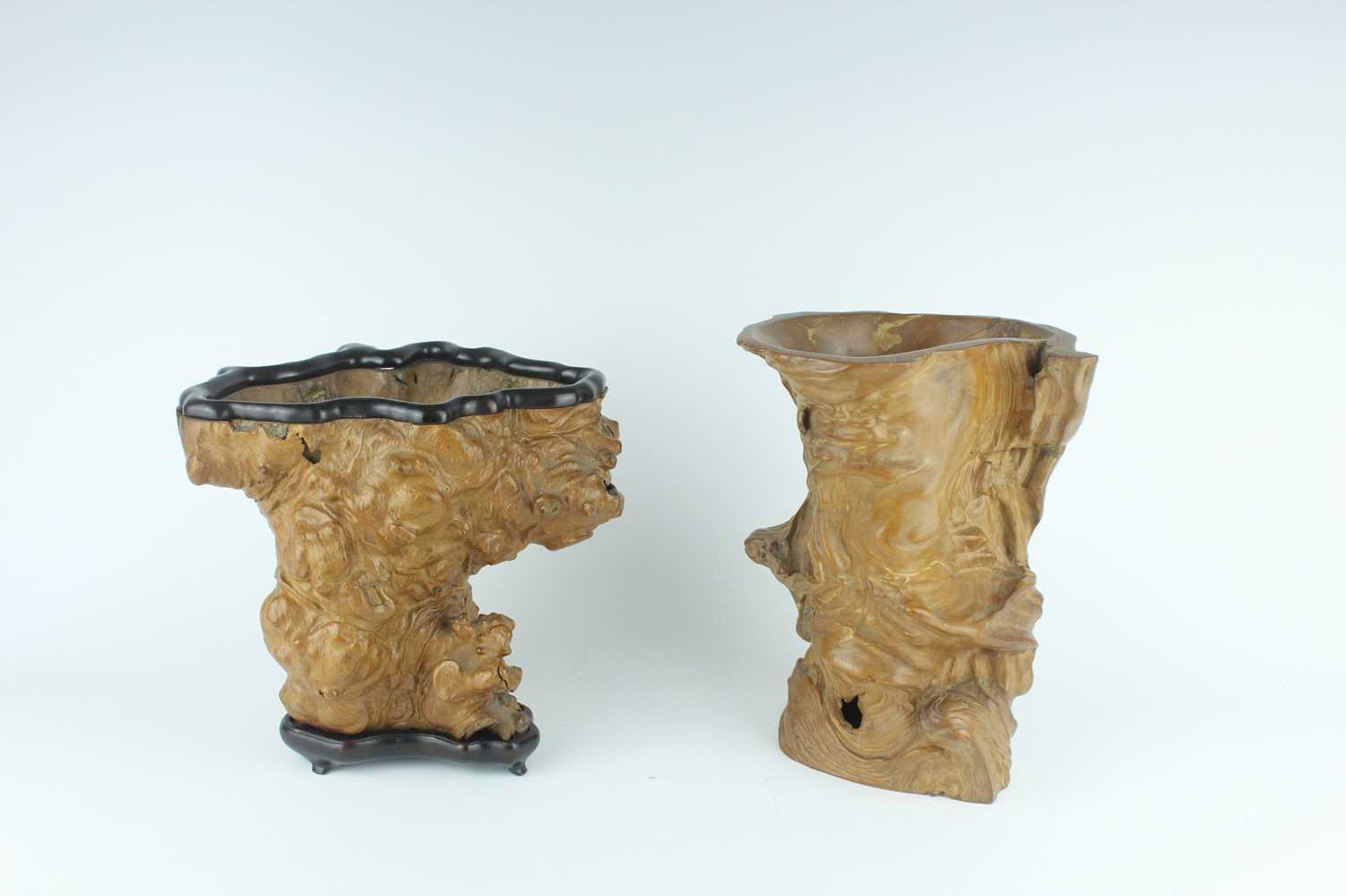 Lot 47 - Two Chinese tree-root brush pots, Qing Dynasty...