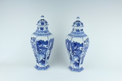 Lot 167 - A pair of Chinese blue and white hexagonal...
