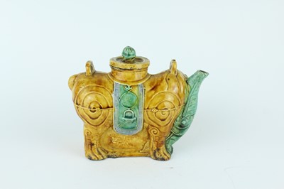 Lot 129 - Three Chinese sancai-glazed figures, Qing...