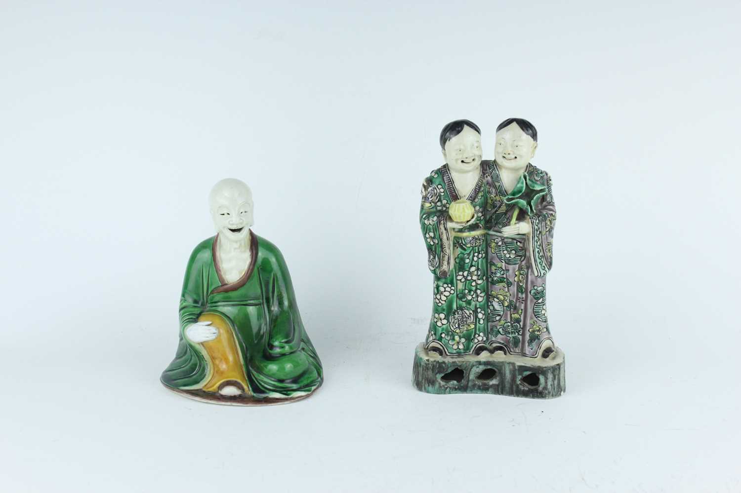 Lot 130 - Two Chinese famille verte figures, Qing...