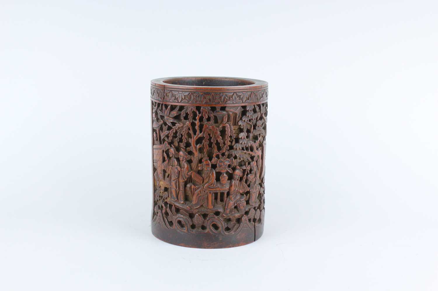 Lot 49 - A Chinese bamboo carved brush pot, 19th...