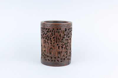 Lot 49 - A Chinese bamboo carved brush pot, 19th...