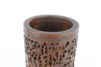 Lot 49 - A Chinese bamboo carved brush pot, 19th...